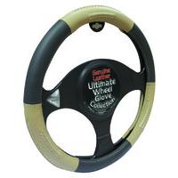 Black & Beige Luxury Leather Steering Wheel Glove