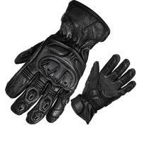 Black Track Short Leather Motorcycle Gloves