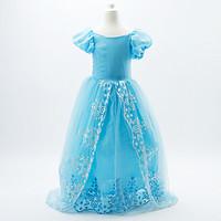 Blue Chiffon Cinderella Girls\' Luxury Long Formal Ball Gown Dress