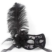 Black Floral Lace Feather Mask Halloween Props Cosplay Accessories