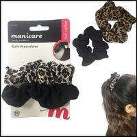 Black & Animal Print 2pk Lycra Scrunchies Cotton Print Elastic Ponytail Bands