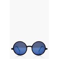 blue lens round sunglasses black