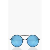 blue matte frame round sunglasses black