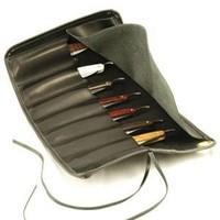 black leather straight razor case roll for 7 razors