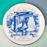 Blue Stork Delft Christening Plate
