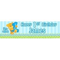 blue bear 1st birthday personalised party banner