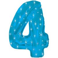 Blue Number 4 Sparkly Foil Balloon