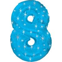 blue number 8 sparkly foil balloon