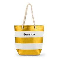 Bliss Striped Tote - Metallic Gold and White