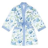 Blue Watercolour Floral Silky Kimono Robe on Blue - Small