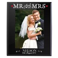 bling mr mrs black glass 5x7 frame customised