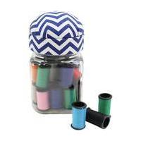 Blue Chevron Pin Cushion Lid Threads Jar