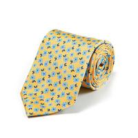 blue flower on yellow printed silk tie