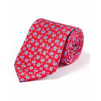 Blue Flower on Red Printed Silk Tie