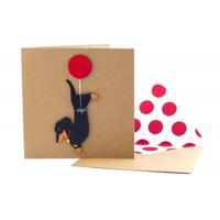 Black Dachshund Red Balloon Card