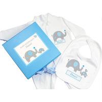 blue baby elephant gift set babygrow bib