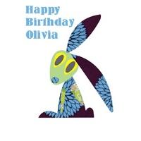 blue hare personalised birthday card