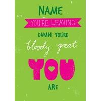 bloody great personalised leaving card