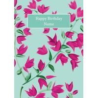 blue purple flower pattern personalised birthday card