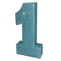 Blue Glitter Number 1 Table Decoration