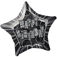 Black Glitz Helium Balloon Happy Birthday