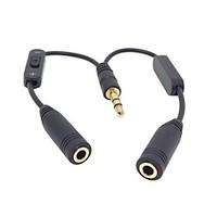 Black 3.5mm Stereo Male to Double 3.5mm Female Audio Headphone Y Splitter Cable with Volume Switch