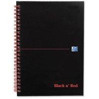 Black n Red (A5) Notebook Wirebound Hardback Glossy Ruled Perforated Recycled 90g/m2 140 Pages (Black) Pack of 5