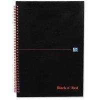 Black n Red (A4) Notebook Wirebound Hardback Glossy Ruled Recycled 90g/m2 140 Pages (Black) Pack of 5