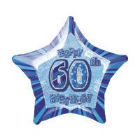 Blue Glitz 60th Birthday Star Foil Helium Balloon