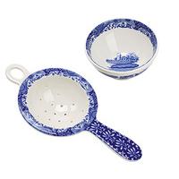 blue italian tea strainer and rest