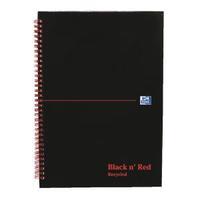 Black n Red A5 Wirebound Hardback Recycled Notebook Ruled Perforated