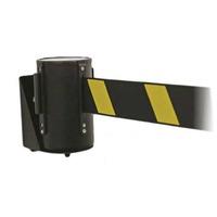 Black Wall Mounted Belt Barrier With Black/Yellow Belt - 3.6m Belt