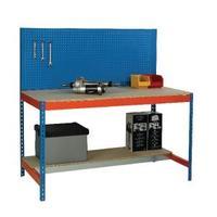 blue and orange workbench with backboard and lower shelf 1500x750mm