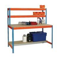 Blue and Orange Workbench With Upper and Lower Shelves 1500x750mm