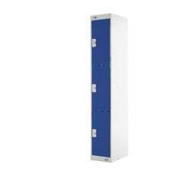 blue door 450mm deep three compartment locker mc00049