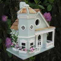 Blue Flower Pot Cottage Birdhouse