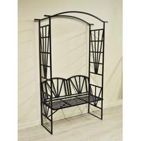 Black Steel Garden Arch with Seat by Kingfisher