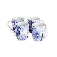 Blue Floral Set of 4 Mugs