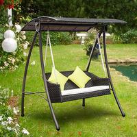 Black 3 Seater Garden Rattan Swing Chair