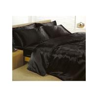 Black Satin Super King Duvet Cover, Fitted Sheet and 4 Pillowcases Bedding Set