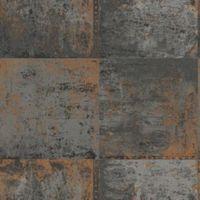 Black & Copper Distressed Metal Panel Wallpaper