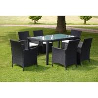 Black Poly Rattan Garden Furniture Set 1 Table 6 Chairs