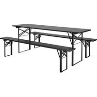 Black Large Dining Table and Bench Set with 3 Sections
