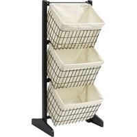 Black Wooden Rack with Basket and Linen