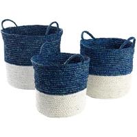 blue and white handwoven sisal basket clift set of 3