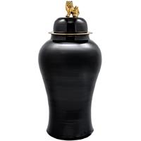 Black Ceramic Large Vase Golden Dragon