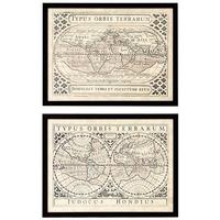 black wooden frame prints vintage maps set of 2