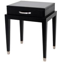 black glass top 1 drawer lamp table