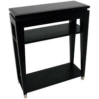 Black Glass Top 2 Shelves Console Table