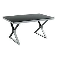 Black Tempered Glass Dining Table With Stainless Steel Legs